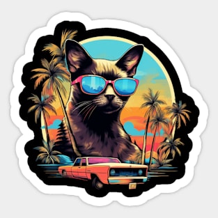 Retro Wave Siamese Cat Shirt Sticker